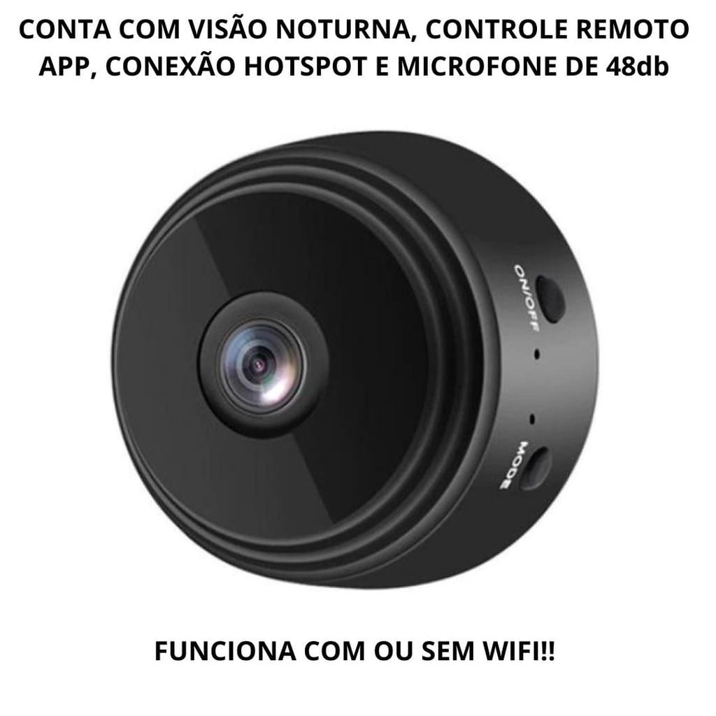 Câmera Wi-Fi App, Monitoramento e Espiã A9 Resolução 1080P, com Microfone, Entrada Cartão Memória + Bateria Interna