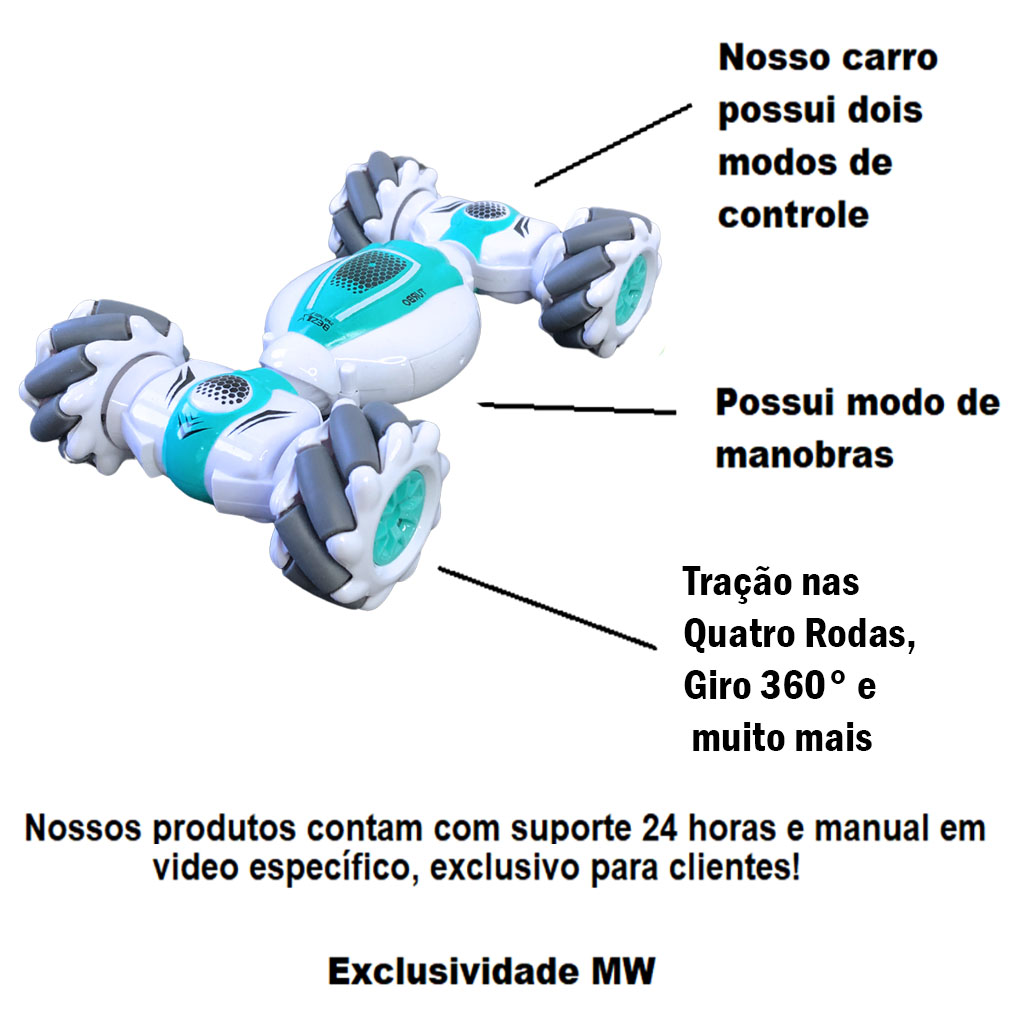 Carrinho de Controle Remoto Manobras 4x4 Drift Giro 360° Escalada Controle Luva por Gestos