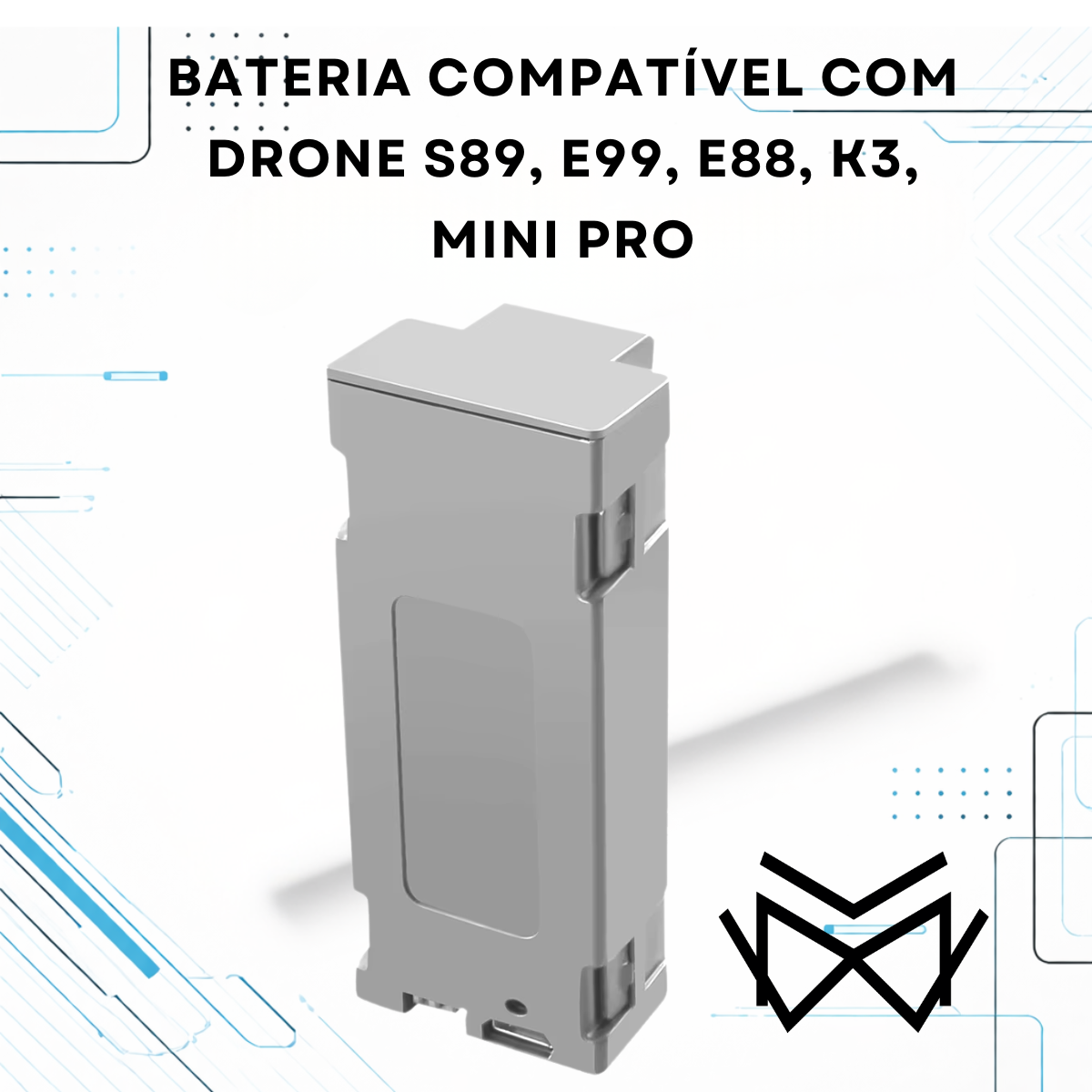 Bateria Drone Original Duravel 2600Mah Recarregavel USB Cor:Cinza