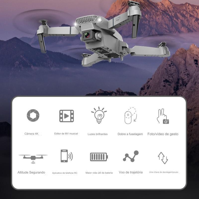 Drone Profissional E88 Pro Duas Câmeras 4K WiFi 2.4G FPV Compacto Controle Remoto