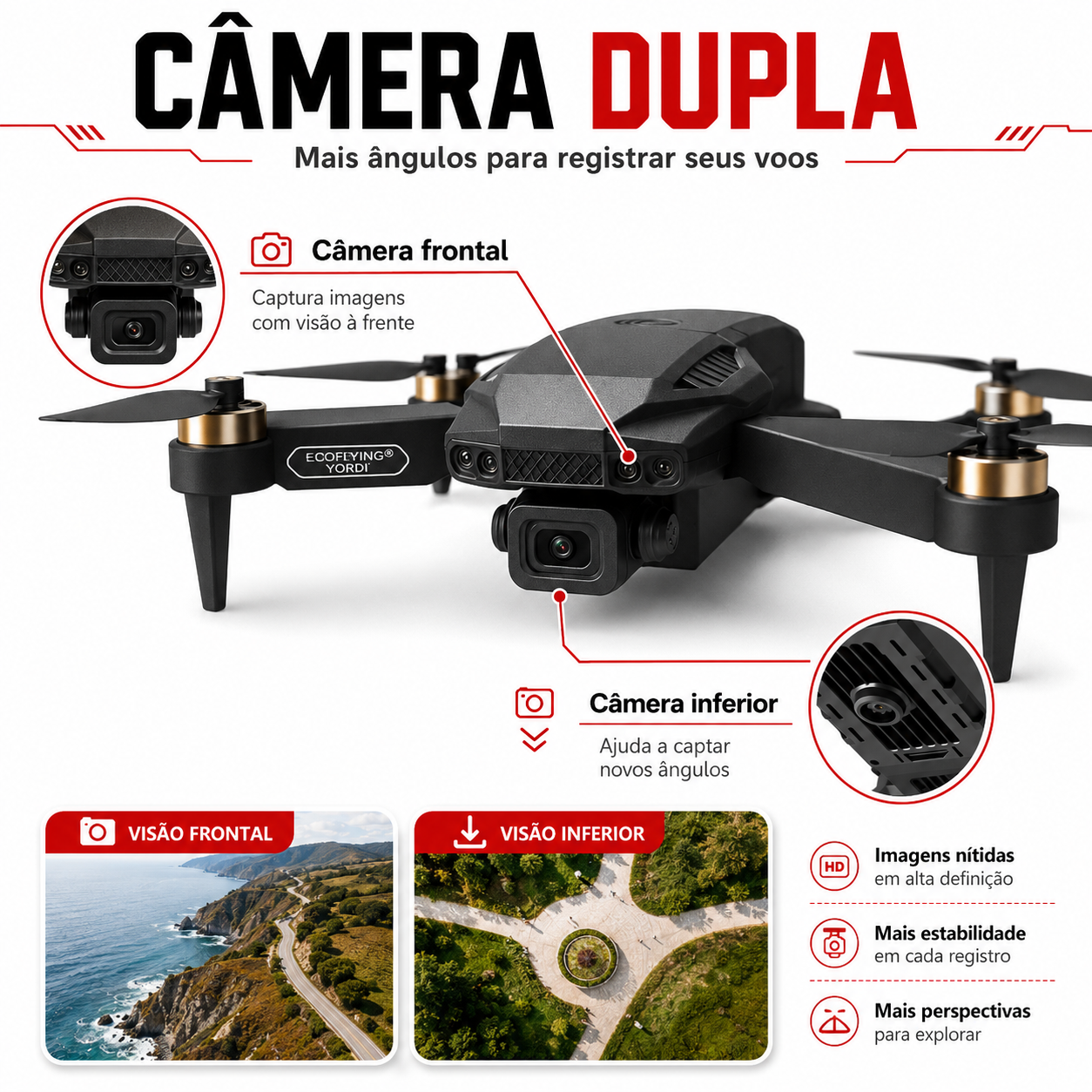 Drone F198 2025 Dual Câmera 4K HD Motor Sem Escova Estável