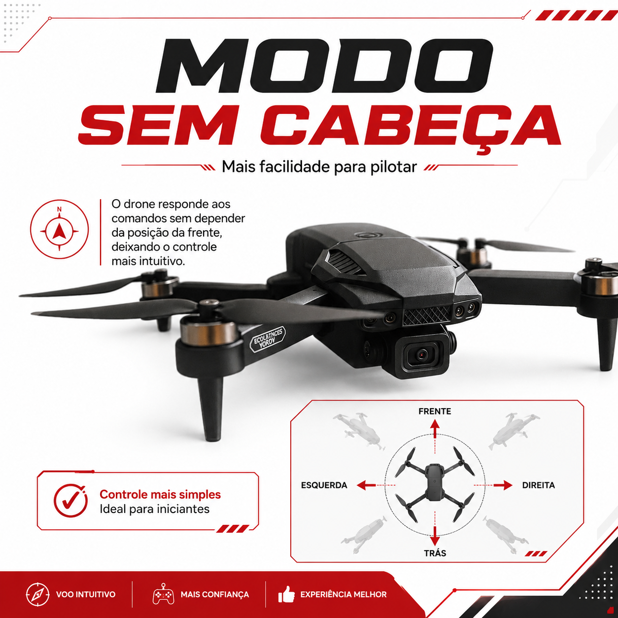 Drone F198 2025 Dual Câmera 4K HD Motor Sem Escova Estável