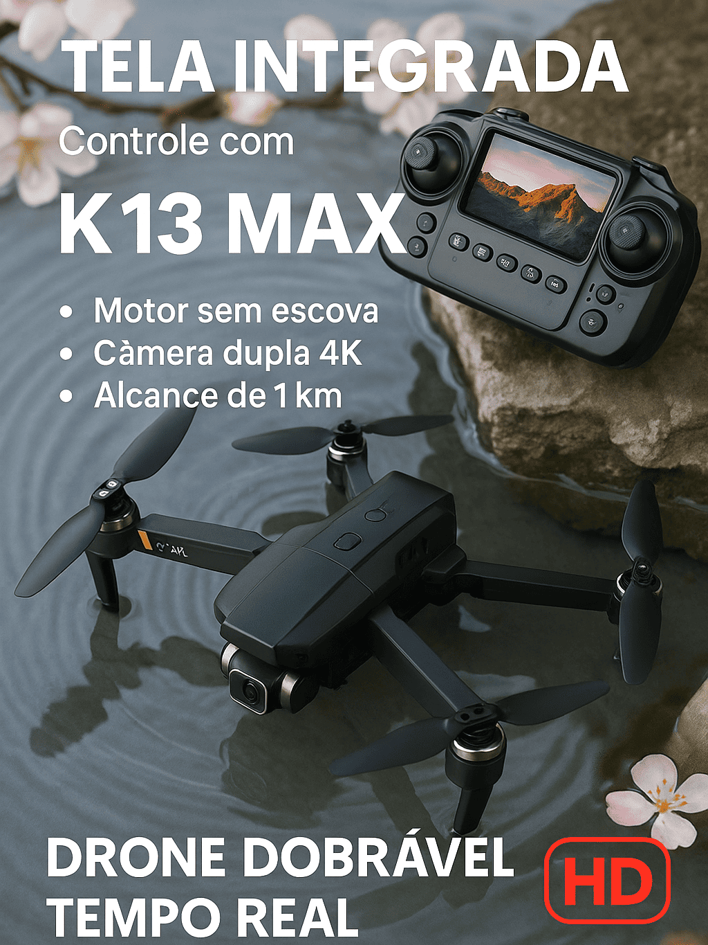 K13MAX Drone Profissional Dual Câmera 4K Full HD GPS Alto Desempenho Controle Com Tela SD