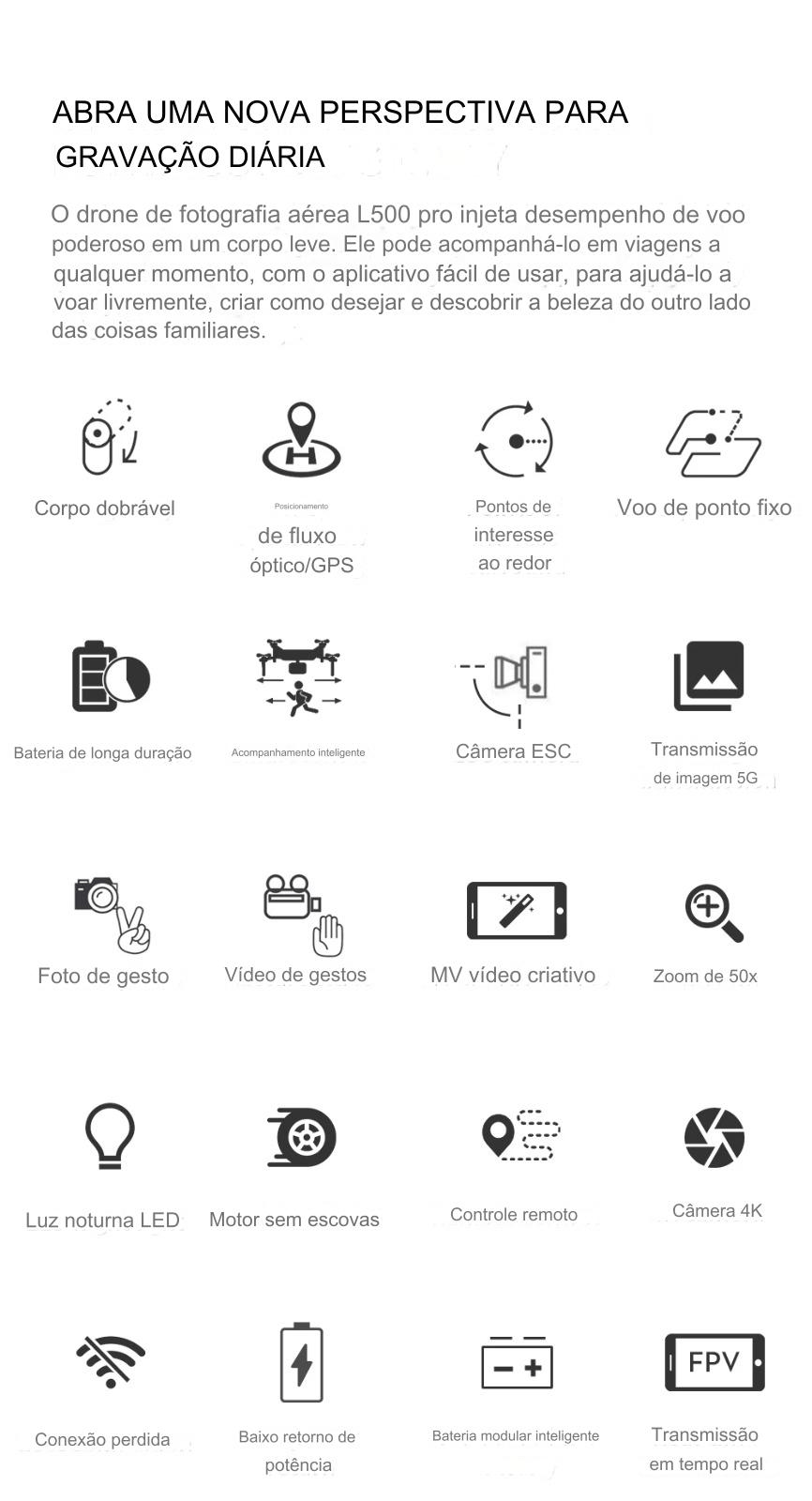 Drone L500 Pro Duas Câmeras 4k Led Noturno GPS Profissional