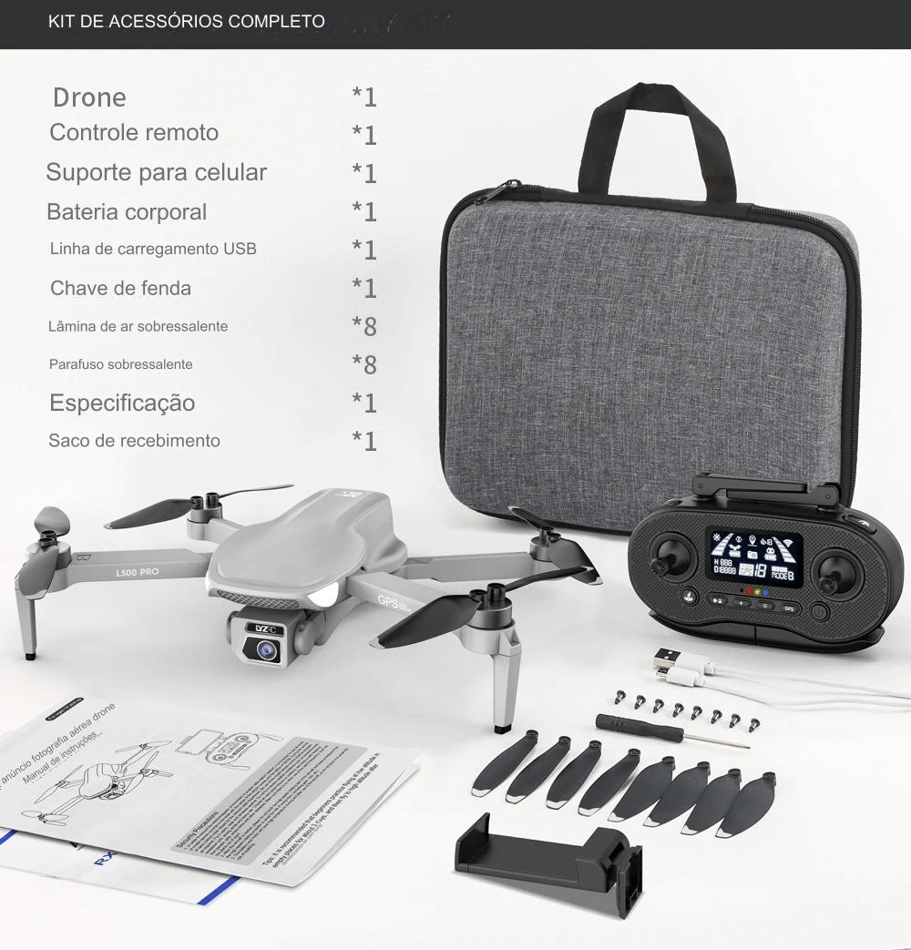 Drone L500 Pro Duas Câmeras 4k Led Noturno GPS Profissional