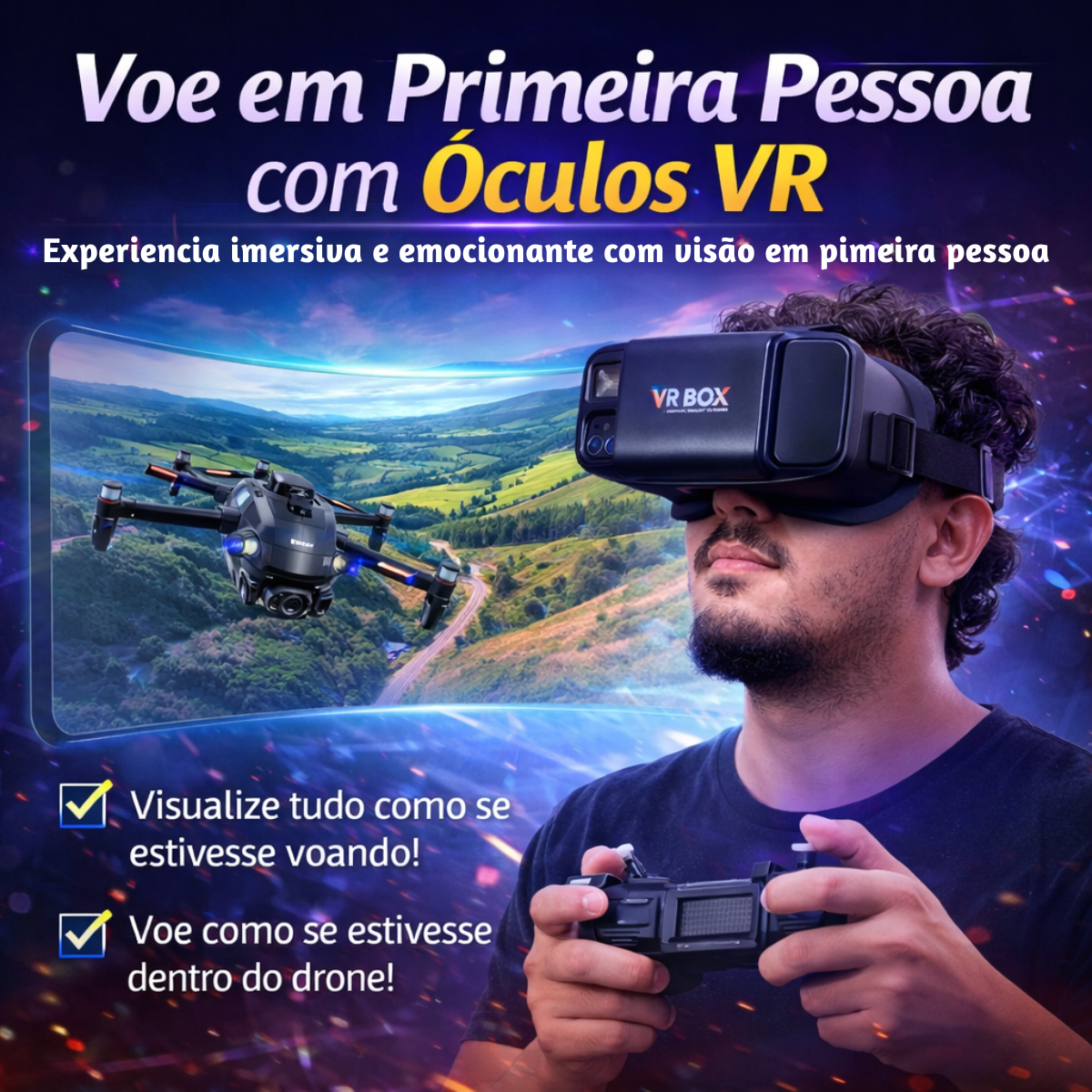 Drone Profissional S182 com Oculos VR Sensor de Obstaculos