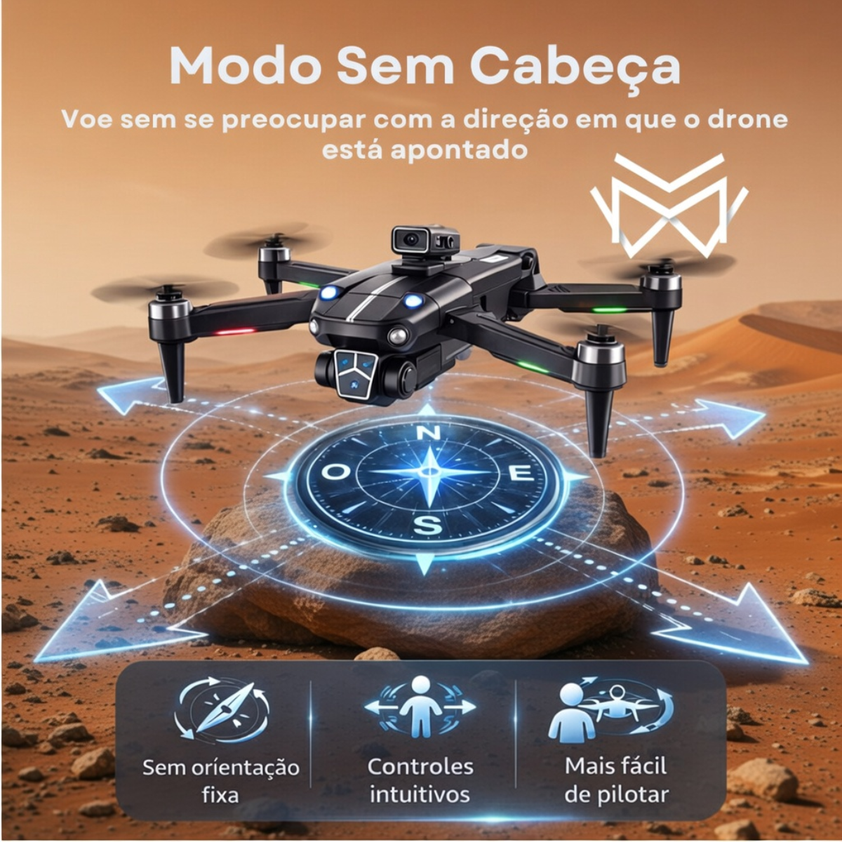 Drone Dual Câmera 4K S182 WiFi 2.4G Sensor de Obstaculos VR