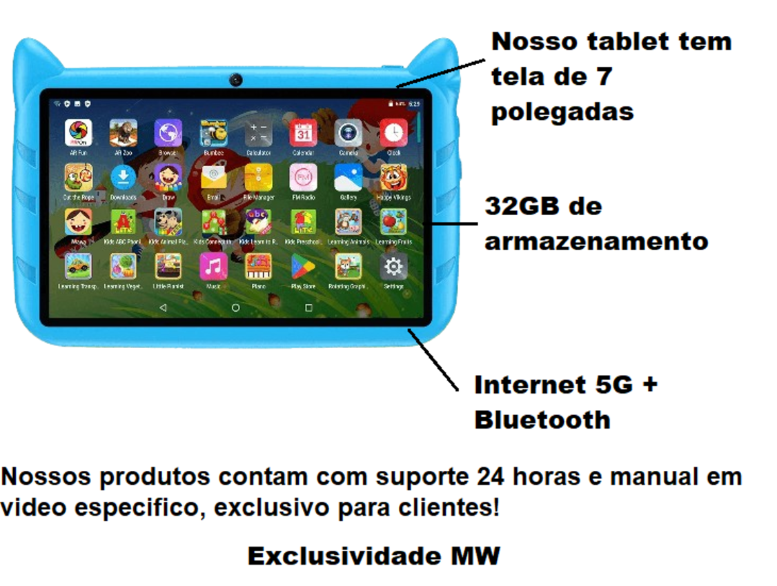 Tablet Infantil 7 Polegadas 2gb Ram Apps Android Azul Rosa