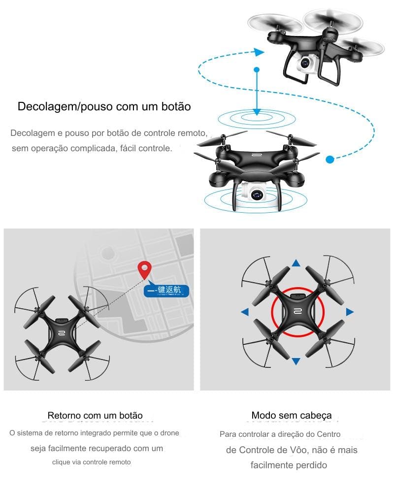 Drone X54 Profissional com Câmera 4k Wifi 2.4 Ghz Sistema FPV Transmissão tempo real PRETO