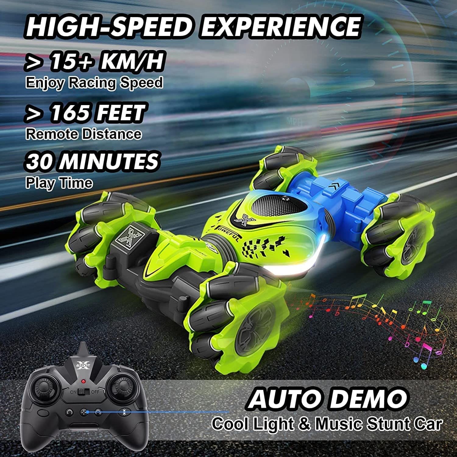 RiToEasysports Carro de controle remoto 2,4 G, rotação de 360 graus, dupla  face, controle remoto, presente para meninos e meninas (azul)